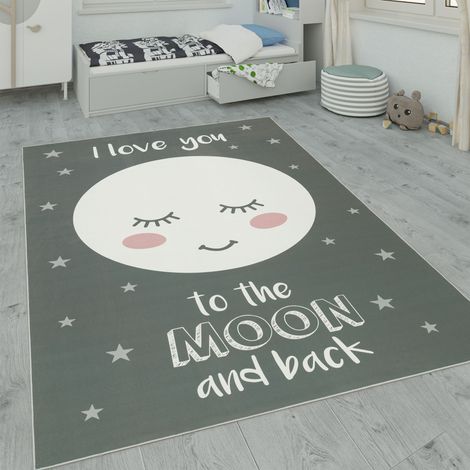 Paco Home Kinderteppich, Kinderzimmer Teppich m. Stern, Mond u. Karo Motiven 80x150 cm, Grau 2