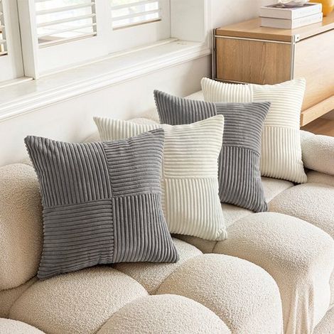 4 fodere per cuscini Boho,45 x 45 cm,con motivo a croce,fodere decorative in velluto a coste,fodere moderne per divano,bianco arancione (1/5)