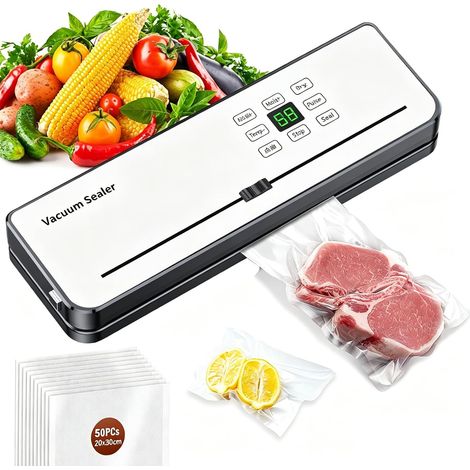 Machine sous vide, machine sous vide 5 en 1 pour aliments, soudeuse de films sous vide pour la cuisson sous vide et la conservation des aliments, 50 sachets sous vide inclus (blanc) (1/5)