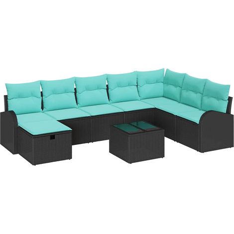 Garden Sofa Set with Cushion 9 pcs Black Poly rattan vidaXL (1/5)