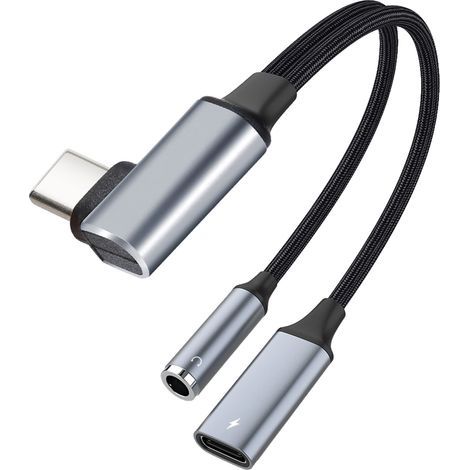 2 in 1 USB C to 3.5mm Jack Adapter and Charger, USB Type C to Jack with DAC Chip (1/5)