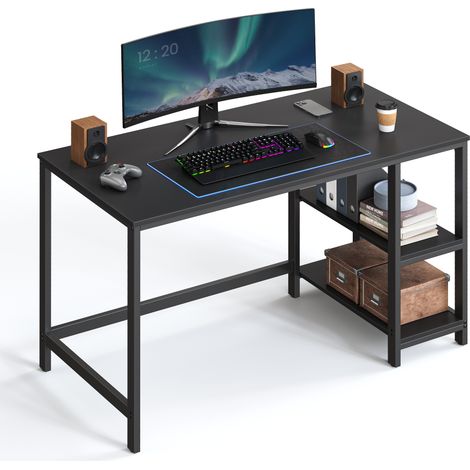 Vasagle – Bureau droit noir en métal avec étagère 2 niveaux – Dimensions 120 x 60 x 76 cm – Panneau d’aggloméré – Style industriel