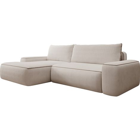 Divano letto in Velluto a coste Beige - Angolo a sinistra - ZOMELA
