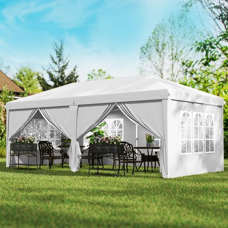 Faltzelt 5,85 x 2,95 x 2,7 m mit 4 Seitenwänden, 4 Fenstern, 2 Türen, 1 UV-Schutztasche und 12 Abflusslöchern, Weiß