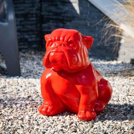 Wanda Collection – Statue jardin bulldog rouge 40cm – Résine renforcée – Décoration moderne pour extérieur – Dimensions 44x31x42cm