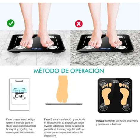 Balance impédancemètre rechargeable 2626 électrodes Bluetooth avec application en anglais, balance connectée pour une utilisation à domicile, suivi de la santé et de la masse grasse. (1/5)