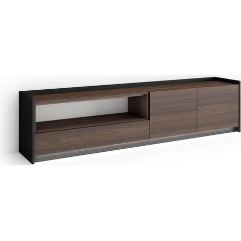 Skraut Home - Mueble TV, Televisión, Muebles de salón, almacenaje, 207x37x50cm, Para TV hasta 80", LED, Estilo Moderno, Roble oscuro y Negro (1/5)