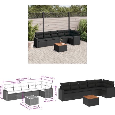 7-tlg. Garten-Sofagarnitur mit Kissen Schwarz Poly Rattan - Gartensorte - Gartenmöbel Set - Outdoor Möbel - Lounge Gruppe - PE-Rattan - Home & Living (1/3)