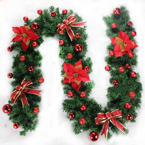 Décorations de couronne noël avec lumières LED artificielle fleurs dorées guirlande 270cm (1/4)