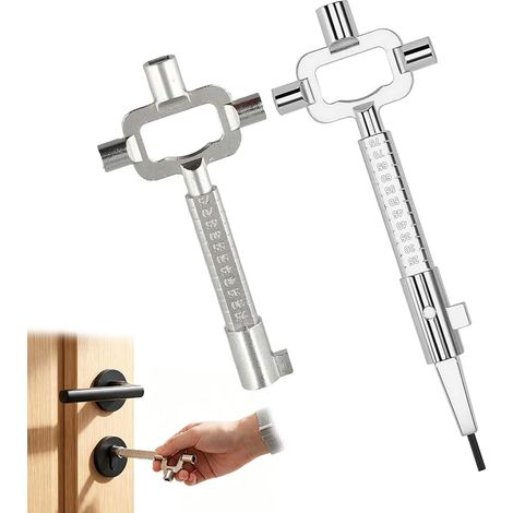 2 Piece Construction Key Set, Architect Keys Zinc Alloy with Cylinder Gauge, Ideal for Construction Sites and Control Cabinets (1/5)