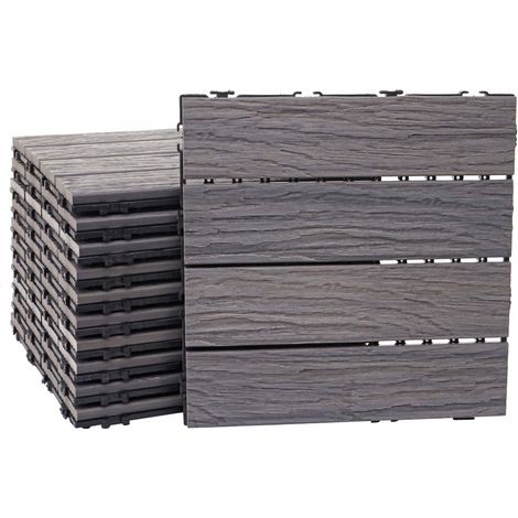 Carreaux en WPC, HWC-E19, aspect bois,structure 3-dimensionnelle,marron antique - 11 carreaux à 30x30 cm - 1m²