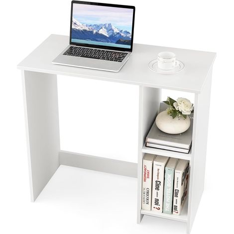 COSTWAY Scrivania per Computer in Legno, Scrivania con 2 Ripiani per Ambienti Piccoli, Scrivania Moderna e Salvaspazio da Casa e Ufficio, Bianco, 80 x 40 x 74 cm (1/5)