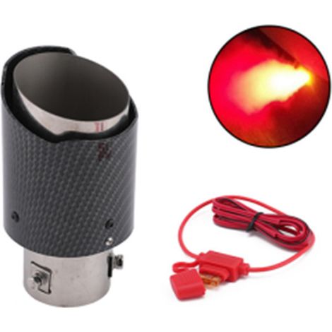 Customized car exhaust pipes with carbon fiber texture, illuminated tailpipes, motorcycle flame-effect LED lights, stainless steel exhaust pipes - stainless steel - straight edges - red lights (1/4)