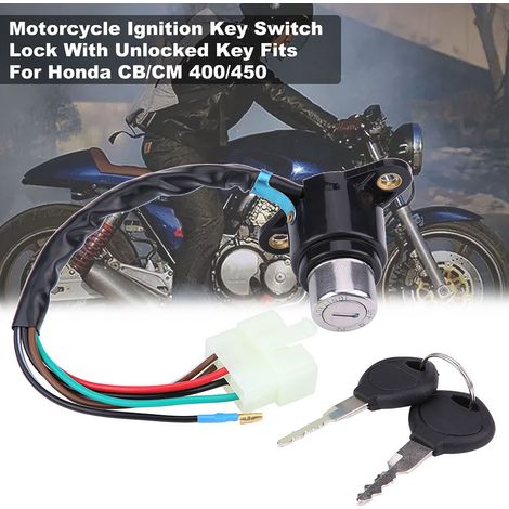Verrou de contacteur à clé d'allumage pour motos Honda CB/CM 400/450, avec clé de déverrouillage. (1/5)