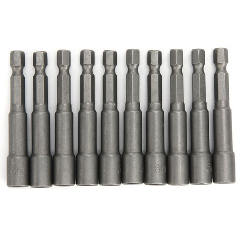 Lot de 10 douilles à six pans creux magnétiques en acier chrome vanadium, outillage manuel professionnel, taille 6 x 6,35 mm (1/5)