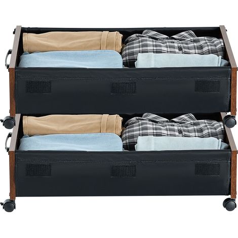 Rangee de rangement sous lit avec roulettes, 650x460x180 mm, boîtes de lit à roues verrouillables, organisateur pour chaussures, vêtements, couvertures, lot de 2. (1/5)