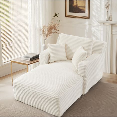 Chaise longue sofá 166x114x82 cm crema, sin montaje, tejido acanalado, relax compacto MEUBLIV (1/5)