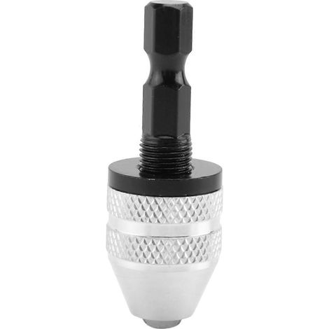 Adaptateur/convertisseur de mandrin de perçage sans clé 6 mm argent + noir, tige hexagonale (1/5)