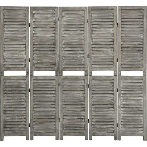 5-tlg. Raumteiler Grau 179x166 cm Massivholz