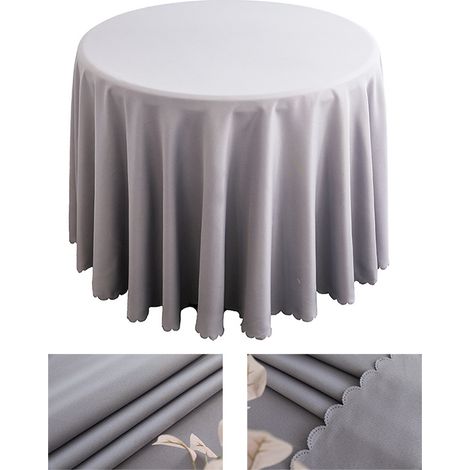 Cette nappe ronde grise en polyester est idéale pour une table basse, une table de pique-nique ou une table de jardin. Diamètre : 220 cm. (1/5)