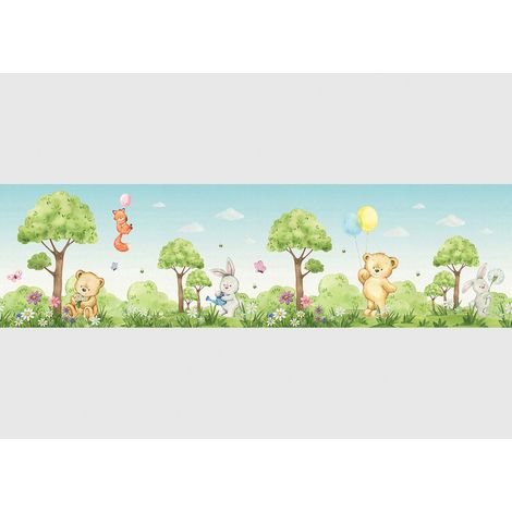 Frise auto-collante ourson, renard et lapin en couleur- 1 rouleau de 0,97 x 5 m (1/5)