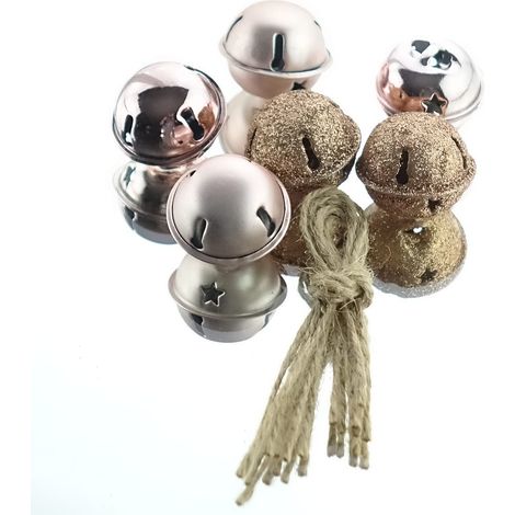 Kaemingk – Cloches décoratives de Noël en métal, 3 finitions – Rose, Ø 3 cm, lot de 6