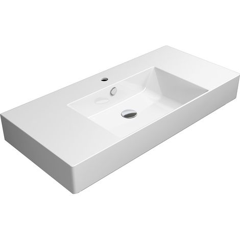 Lavabo KUBE X en céramique 100x47cm avec étagères, blanc ExtraGlaze (1/4)