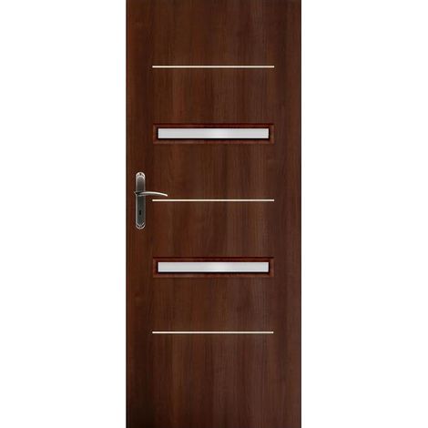 Porte d'intérieur vitrée FIONA noyer en plusieurs dimensions - Poussant: Droit - Largeur porte: 80 cm