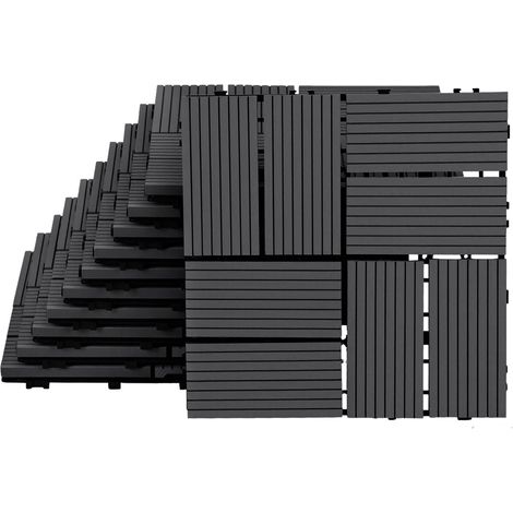 Jiubiaz WPC Terrassenfliesen 30x30 cm Anthrazit 11 Stück 1 m² Klickfliesen Garten Balkon (1/5)