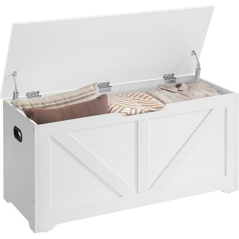 Cassapanca portaoggetti da interno scarpiera pouf panca portaoggetti per giocattoli per bambini con cerniere di sicurezza stile fienile 100 x 40 x 46 cm bianco 120005140