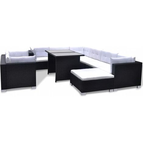 Maison Exclusive - Set Divani da Giardino 10 pz con Cuscini in Polyrattan Nero (1/5)