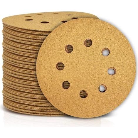 Disques de Ponçage Papier Abrasifs 125mm, 100 Disques Abrasifs de Ponçage Ponceuse tampons ponçage ronds 8 trous Grain 80 pour Poncer Polir Dérouiller (1/5)