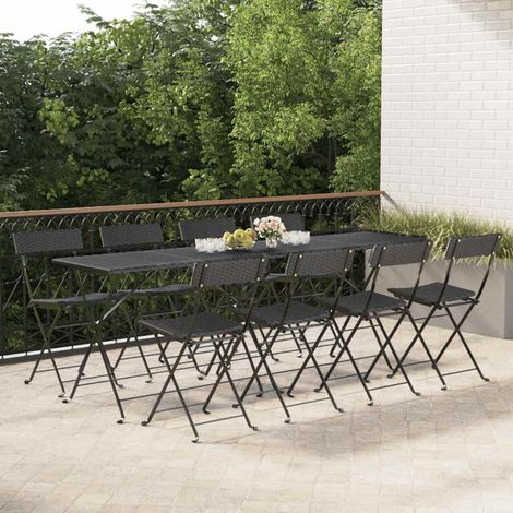 vidaXL Sillas plegables, 8 unidades, poliratán negro y acero. (1/5)
