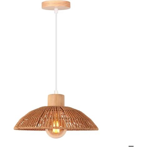Suspension Luminaire Industriel, Lustre Vintage en Corde de papier Abat-jour Design Demi - cercle E27 Plafonnier Retro, Ø30cm (1/5)