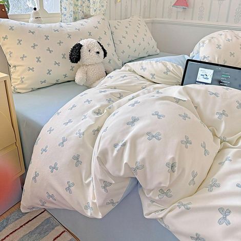 Linge de lit 220x240 cm 3 pièces avec motif nœud, linge de lit réversible en microfibre
