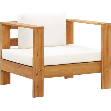 Vidaxl – Chaise de jardin en bois d'acacia massif – Coussin crème épais 10 cm – Résistante aux intempéries – Dimensions 80x65x60 cm (1/5)