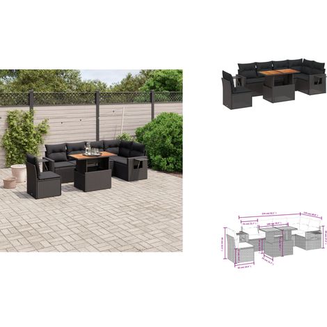 Salon de jardin 7 pcs avec coussins noir résine tressée - Ensemble Salon De Jardin - Meuble Extérieur - Résine Tressée - Rotin Synthétique - Table Extensible (1/3)