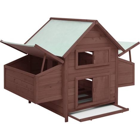 Pollaio 152 x 96 x 110 cm in legno massello di abete moka e bianco 020001706