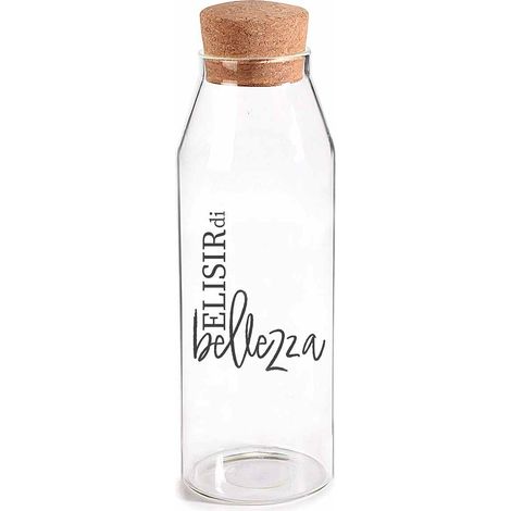 Bottiglie / barattoli adatti al contatto alimentare in vetro con tappo in sughero e scritta decorativa, set da 4 pezzi, Ø 8,5 cm x 27,5 H