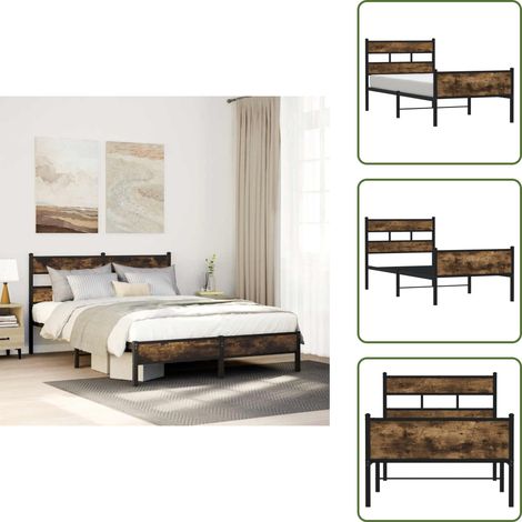 Cama de acero - vidaXL Estructura de cama sin colchón madera roble ahumado 100x200 cm - Cama de roble
