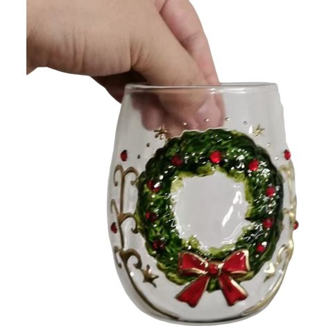 Ensemble de verres à vin rouge 3D Irovami, motif couronne de Noël, tasse à eau 3D décorative pour les fêtes, mug sans anse pour jus, lait ou café - Couronne (3D) (1/5)
