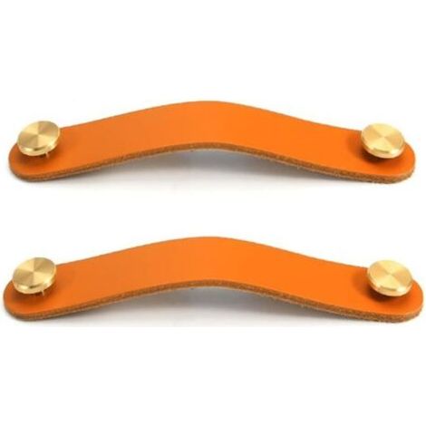 Ensemble de 2 poignées de porte d'armoire en laiton et cuir orange, longueur 130 mm, avec vis, adaptées aux armoires et aux cuisines