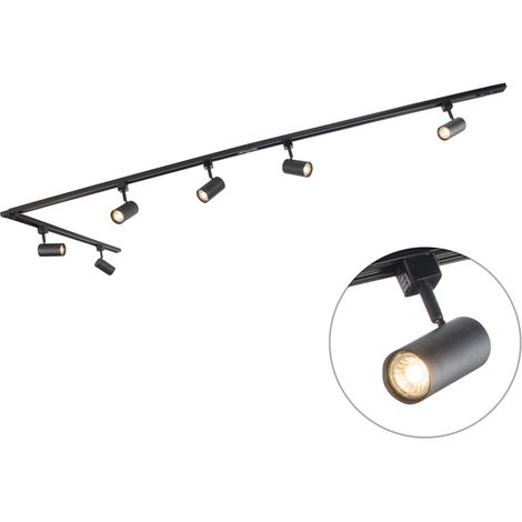 QAZQA Moderno Sistema de iluminación de riel moderno con 6 focos negros monofásicos 300cm - Iconic Jeana Acero Alargada /Redonda Adecuado para LED Max. 6 x 50 Watt