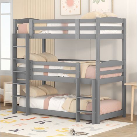 Etagenbett 90x200 cm grau aus Kiefernholz mit Sicherheitsgeländer und zwei Leitern (1/5)