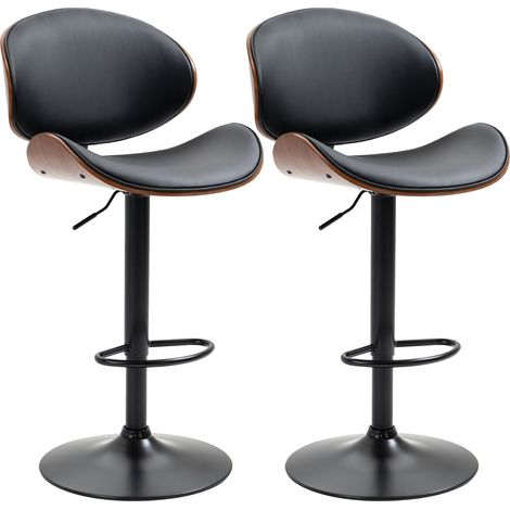 HOMCOM Set 2 Sgabelli Bar Regolabili con Schienale Legno e Finta Pelle Nero (1/5)