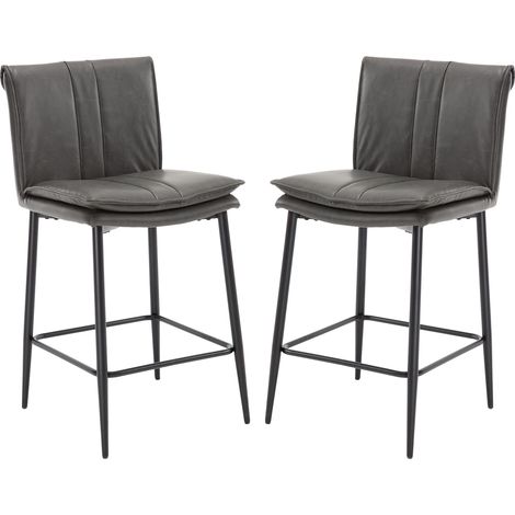 Juego de 2 Taburetes de Cocina de Cuero de PU Tapizados con Respaldo Desayuno Bar Sillas para el Hogar Bar Comedor, Gris, Wahson