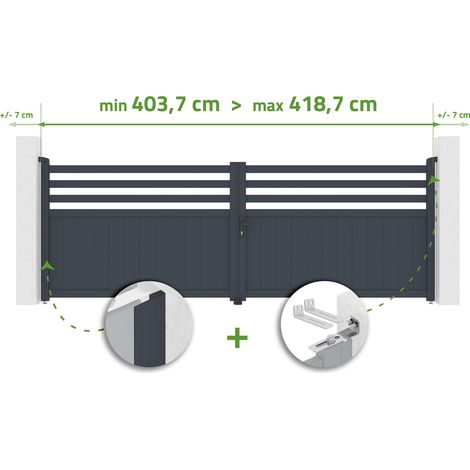 Portail battant ajustable en largeur NEVIS 4m H.140cm Aluminium Gris Anthracite (1/4)