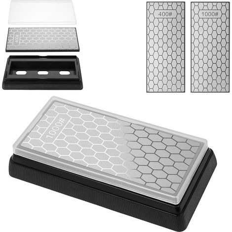 Aiguiser Diamantées, Pierre a Aiguiser Affutage Diamant Couteau Surface Nid d'Abeille, 400/1000 Pierre à Aiguiser Diamantée,Aiguiseurs de Couteaux a Affuteur Avec Base (1/5)