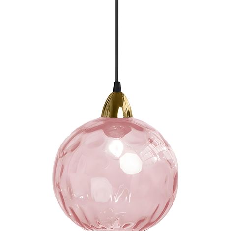 20cm/7.9'' Lampe à Suspension Sphérique Industrielle en Verre, Lampe de Plafond Suspendue E27, Finition Dorée et Abat-Jour en Verre Ondulé, Plafonnier Pour Salle à Manger (Rose, 20cm) [Classe énergéti (1/5)