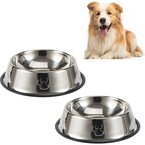 Set di 2 ciotole antiscivolo in acciaio inox per cani - 580 ml - Misura media - Per acqua potabile e cibo (1/5)